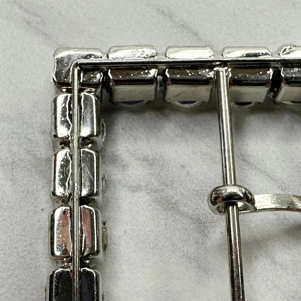 Square Rhinestone Silver Tone Belt Buckle